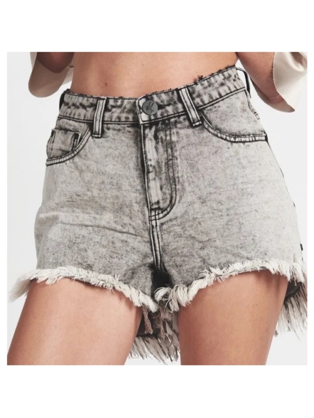 One Teaspoon Bonita High Waist Grey Society Acid Wash Fray Hem Jean Shorts 26